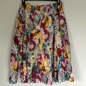 Lafayette 148 NewYork Flower Print Skirt Size 6 100% cotton